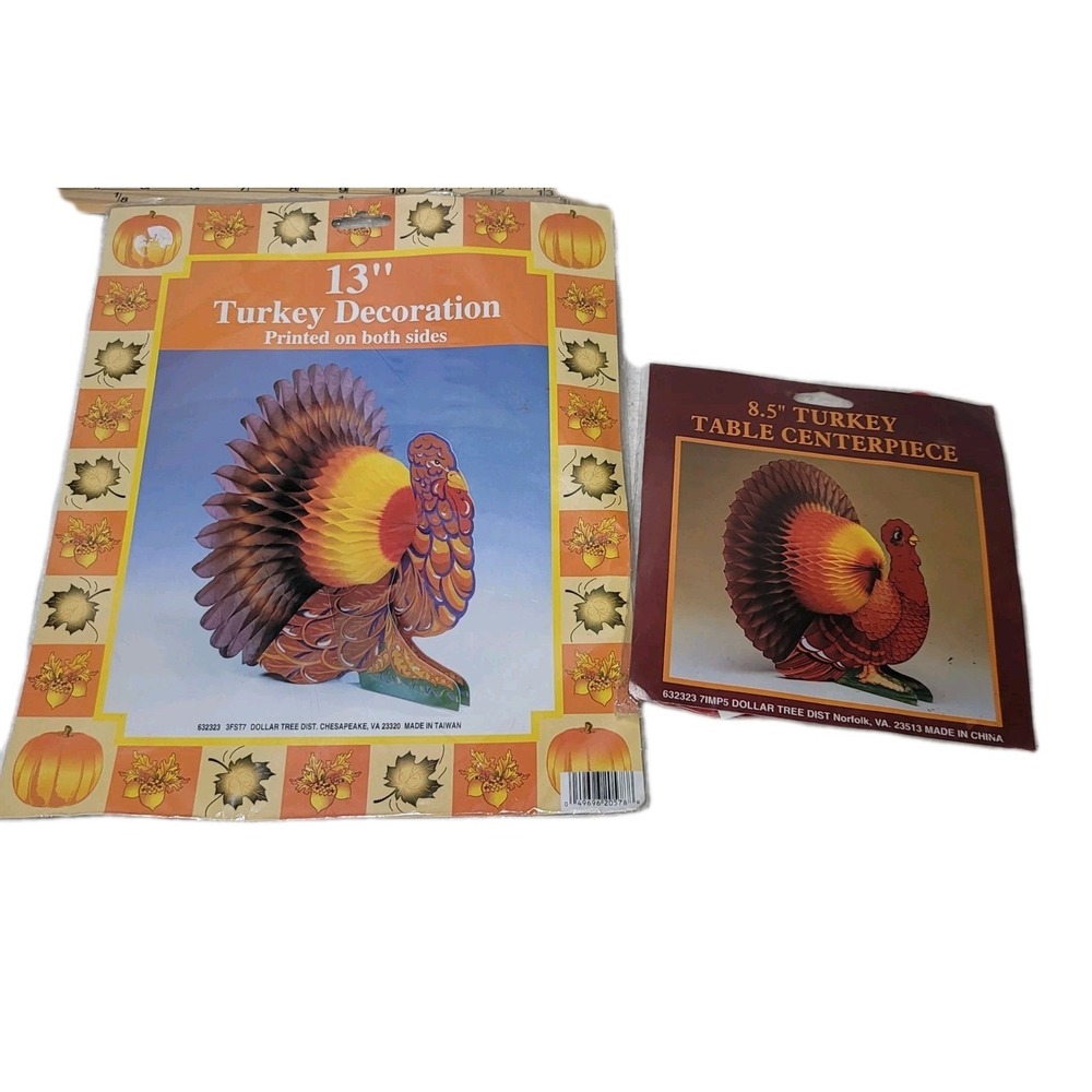 Vintage Honeycomb Turkey Thanksgiving Autumn 2 Sided Table Decoration 13" Large